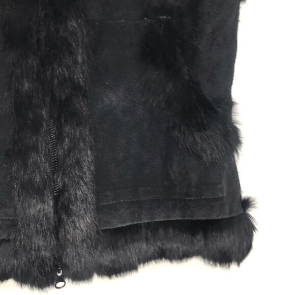 Sisters Black Suede Leather Fur Trim Knit Zip Up Vest - Picture 8 of 13